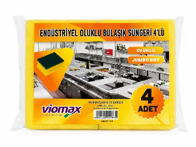 ENDÜSTRİYEL OLUKLU BULAŞIK SÜNGERİ 4'LÜ VİOMAX 2