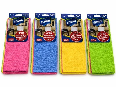 4'LÜ MİKROFİBER OVERLOKLU TEMİZLİK BEZİ 30×30 CM EVİMA