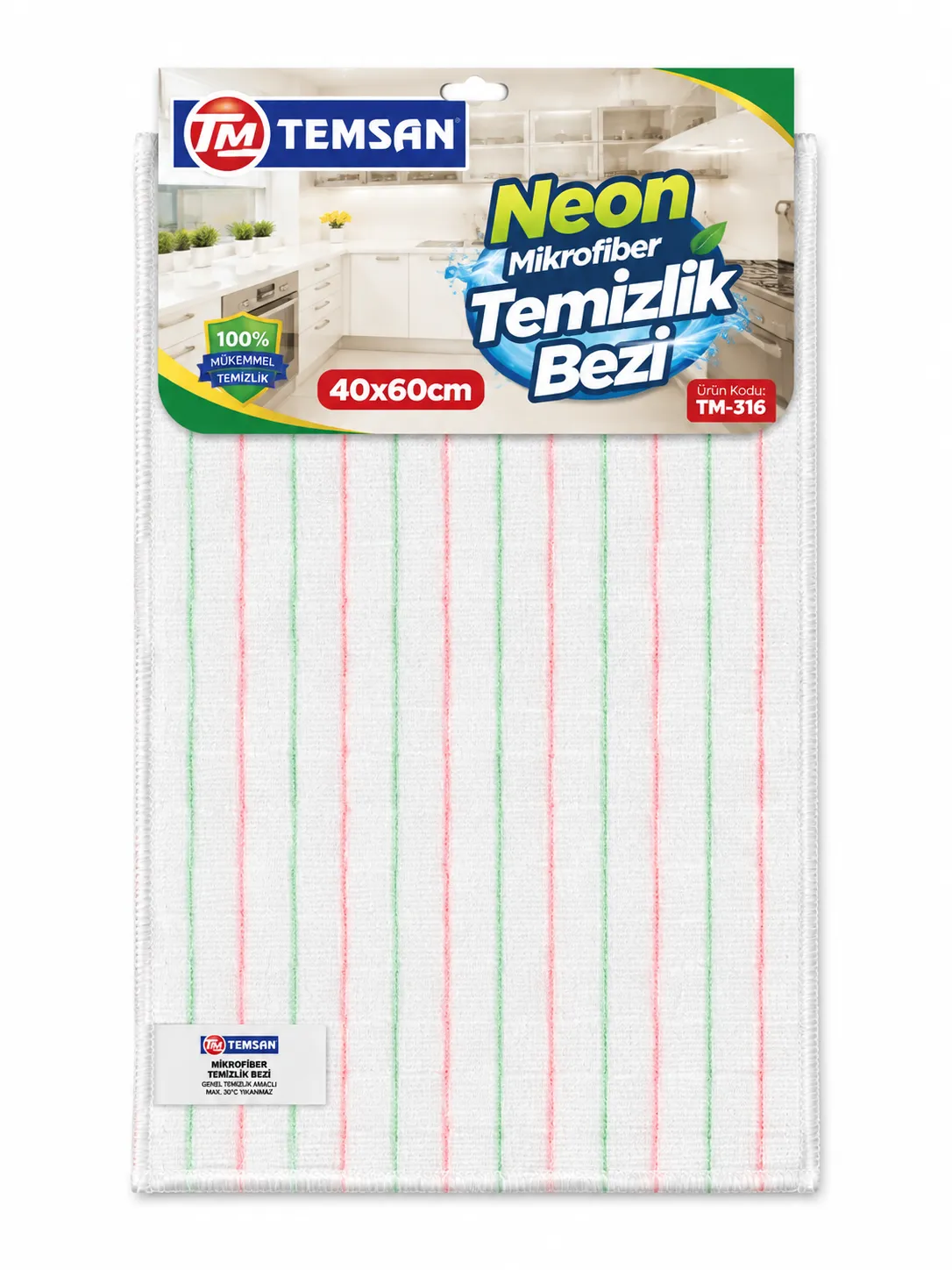 NEON MUTFAK MİKROFİBER TEMİZLİK BEZİ 40×60 CM DÖKME TEMSAN