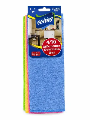 4'LÜ MİKROFİBER OVERLOKLU TEMİZLİK BEZİ 30×30 CM EVİMA 2