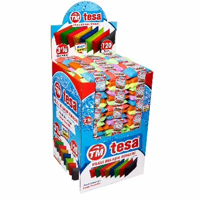 FİLELİ BULAŞIK SÜNGERİ 3'LÜ (STANTLI KOLİLİ) TESA 2