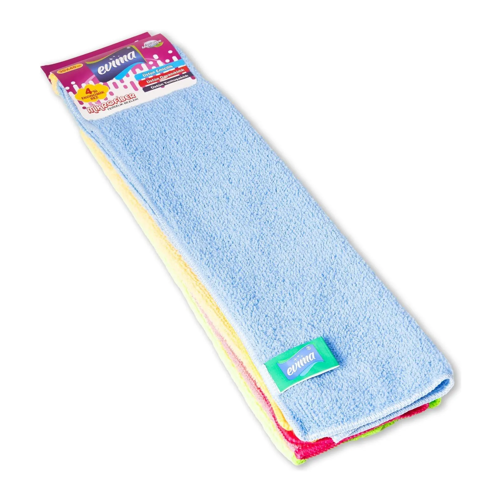 4'LÜ MİKROFİBER TEMİZLİK BEZİ KARTELALI 30×40 CM EVİMA