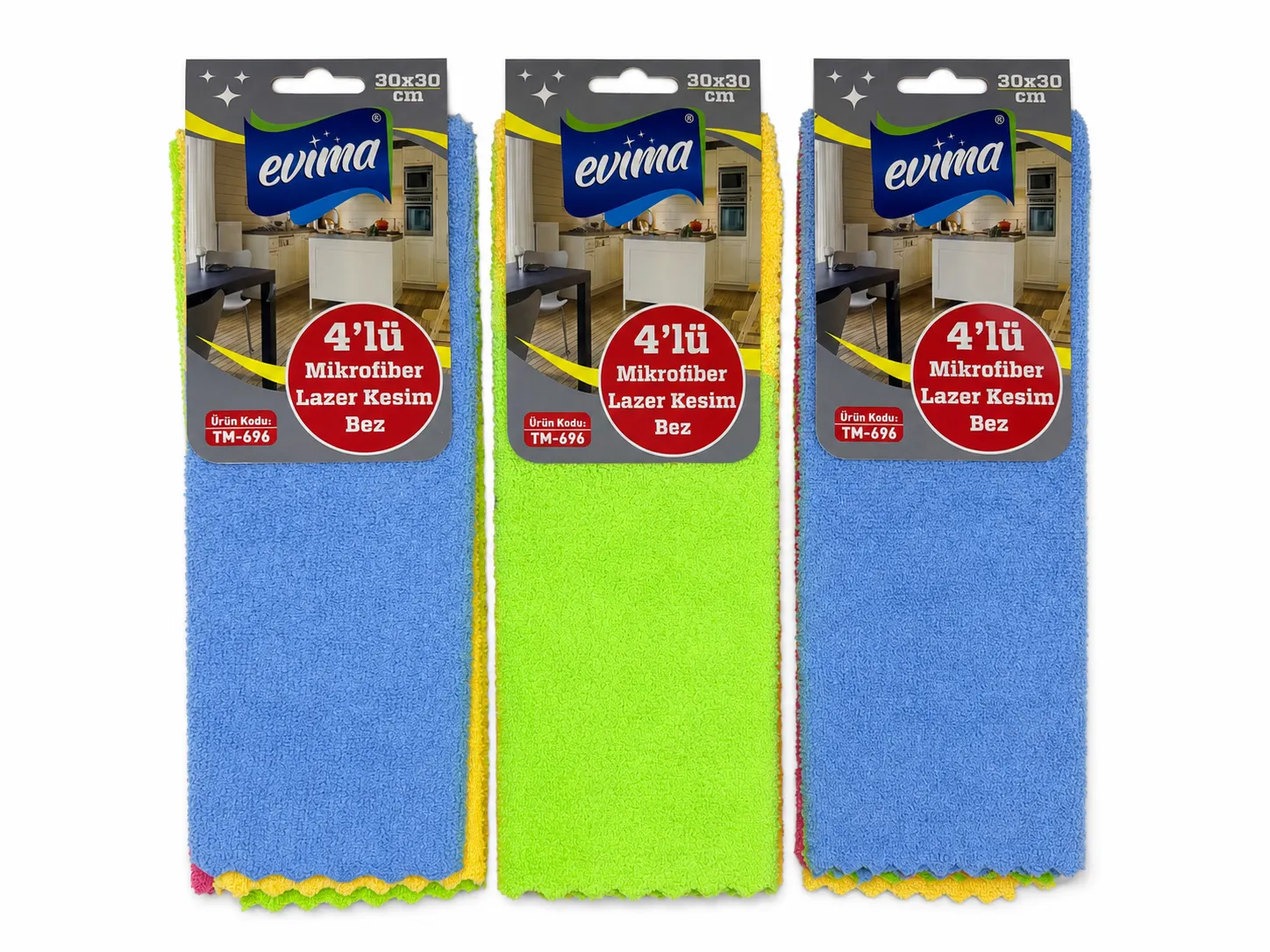 4'LÜ MİKROFİBER ULTRASONİK TEMİZLİK BEZİ 30×30 CM EVİMA